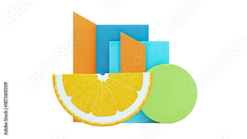 Abstract Geometric Composition with Orange Slice and Colorful Shapes