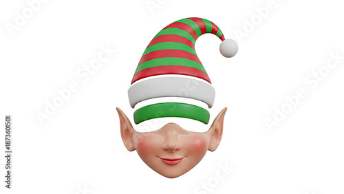 3D Render of an Elf Face with a Red and Green Striped Hat