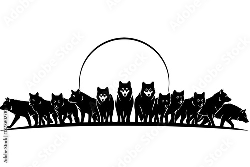 Pack of wolves silhouette illustration