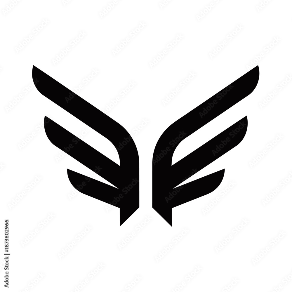 Fototapeta premium A minimalist black graphic featuring two symmetrical, stylized wings against a clean white background, resembling a modern emblem or logo.