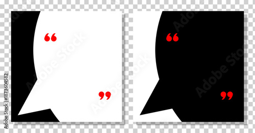 blank quoted text template, social media post mockup, black and white motivation quote, copy space for text in brackets, empty citation speech bubble