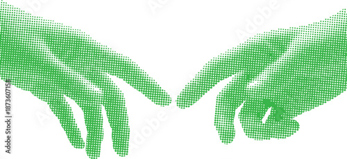 Two hands reaching towards each other in a gesture of connection and unity, Retro halftone collage elements for mixed media design. Retro trendy doodle hands vector illustration for posters