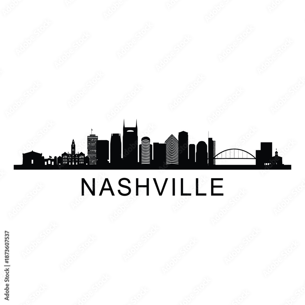Fototapeta premium A striking black silhouette of the nashville skyline with city name