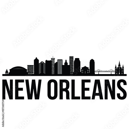 A silhouetted skyline of new orleans with its name prominently displayed