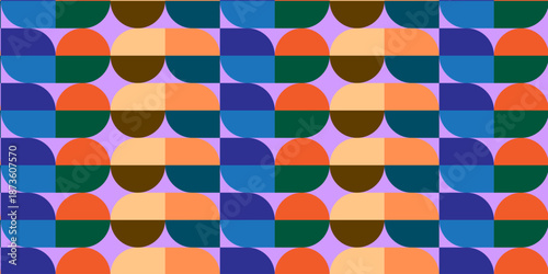 a repeating geometric pattern consisting of brightly colored semicircles and squares volume 4