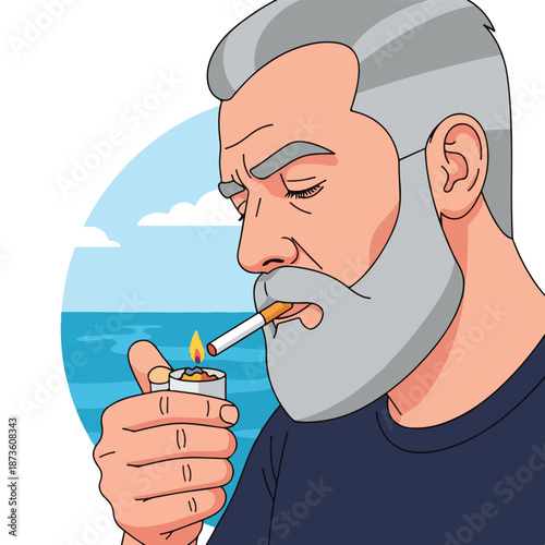 A cartoon man smokes a cigarette