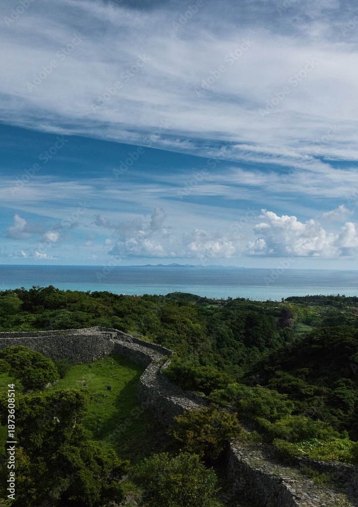 Fototapeta premium Ocean View from Nakijin Castle Ruins, Okinawa, Japan