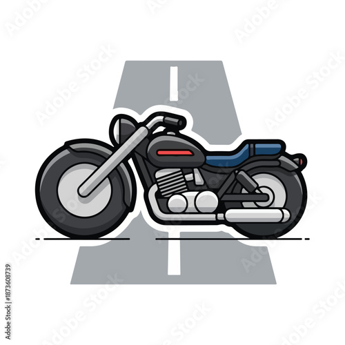 A cartoon motorcycle on a gray road
