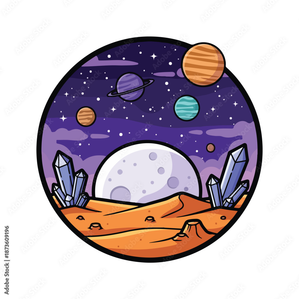 Fototapeta premium A cartoon planet landscape with crystals