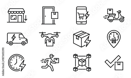 Shop and place order online easy and fast delivery business simple vector concept