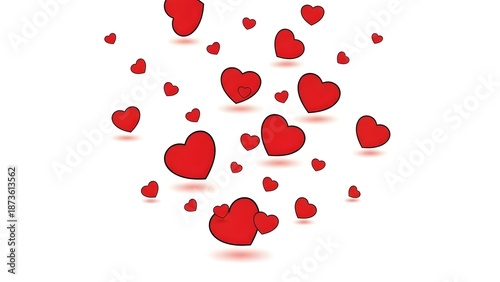 Red cartoon hearts floating on a white background with subtle shadows underneath