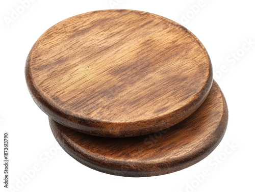 Stacked round wooden coasters isolated