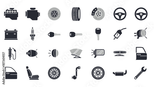 Collection of Car Parts and Tools Icons.