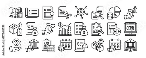 Accounting icon collection. Containing design finance, tax, accounting, analysis, report, business, financial	