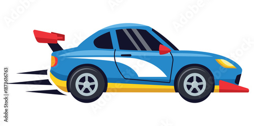 Speedy Race Car in Motion: A dynamic illustration captures the essence of speed and movement with a sleek blue race car, leaving a trail of motion behind.