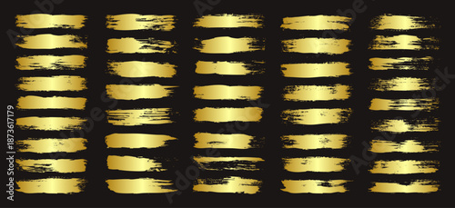 Golden brush strokes, lines, ink smudges, hand-drawn scribble shapes. Handmade sketchy marks, acrylic stains, charcoal streaks. Paint textures, dry brush effect. Marker underline. Vector illustration