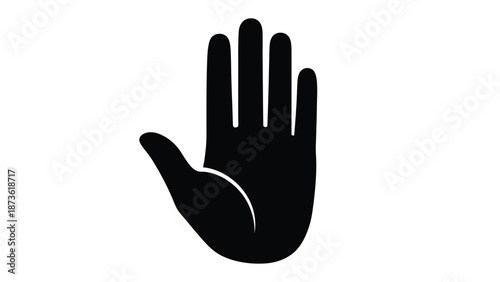 Silhouette of an open human hand raised vertically, symbolizing a halt, refusal, or request to stop, isolated on white.