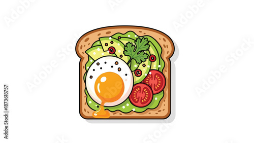 Vibrant and healthy breakfast toast illustration with avocado, runny egg, and fresh tomatoes
