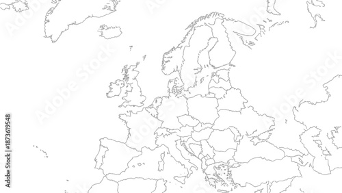 Outline map of the European continent shows individual country borders clearly separated on a plain white background for educational use.
