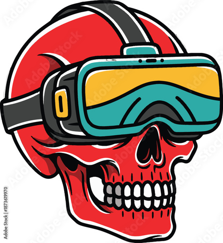 Skull Wearing Helmet and Goggles Illustration.