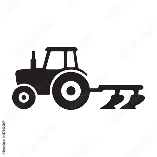 Silhouette tractor plough agricultural vehicle farming equipment vector Illustrator