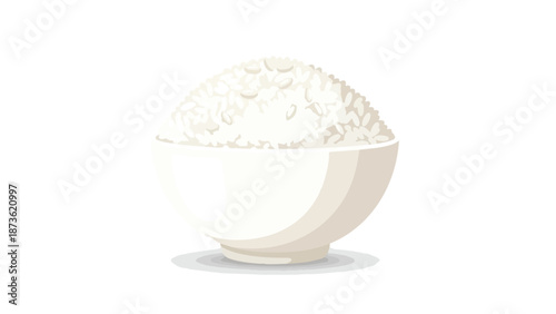 A beautifully simple illustration of fluffy white cooked rice served in a pristine bowl