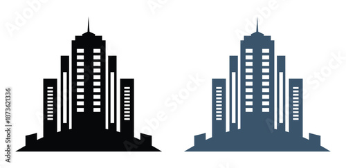 Corporate skyscraper building icons silhouettes for real estate branding urban development and architectural design graphics