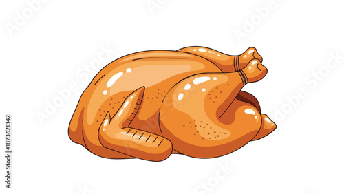Golden brown roasted whole chicken illustration perfect for culinary designs and menus displaying delicious cooked poultry ready for a festive