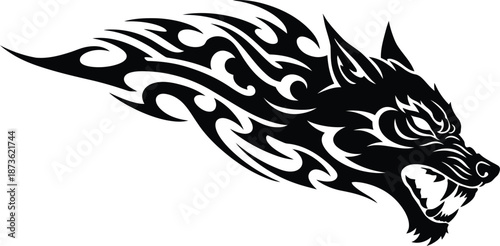 Tribal Wolf Head Tattoo Design Illustration.