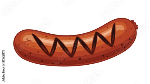 An appetizing grilled sausage vector illustration, featuring distinct char lines on its savory brown surface, ideal for culinary themes and