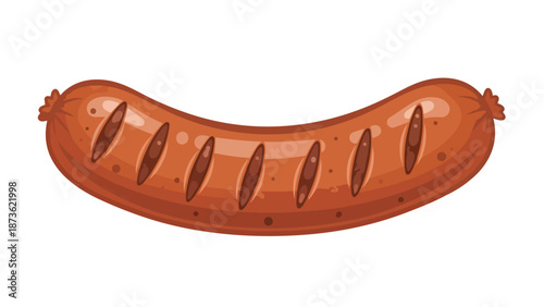 Vibrant cartoon grilled sausage with distinct char marks perfect for any meal isolated on white a tempting culinary design element for various