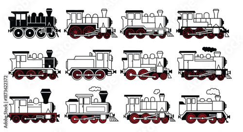 Vintage Train Locomotives in Various Styles.