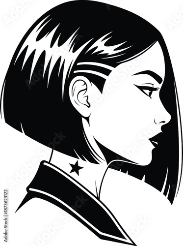 Woman with Bob Haircut Illustration Profile.