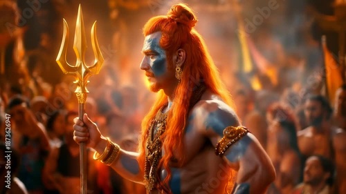 Lord shiva holding trishul in fiery atmosphere