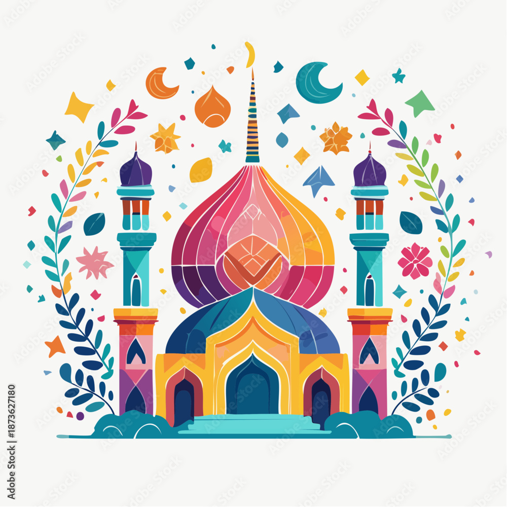 Fototapeta premium Ramadan mosque with lantern and stars.