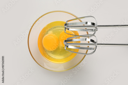 Chrome beaters with bowl of...