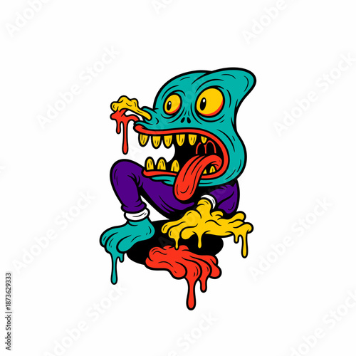 Whimsical Monster Illustration: A vibrant illustration of a quirky monster with exaggerated features, displaying an amusing and playful expression, created with bold lines and vivid colors.