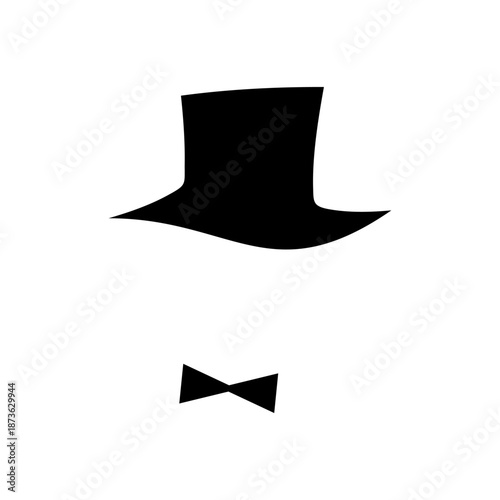 Vector illustration of a formal hat and bow tie on a white background, viewed from the front
