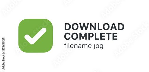 A green Interface Element download button with a checkmark indicating a complete file transfer process