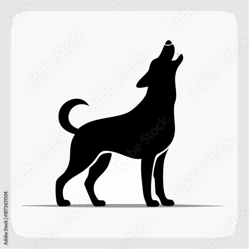 Majestic Silhouette: Vector Illustration of a Howling Dog Against a White Background
