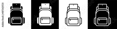 Minimalist backpack with laptop icon, representing modern travel and digital work