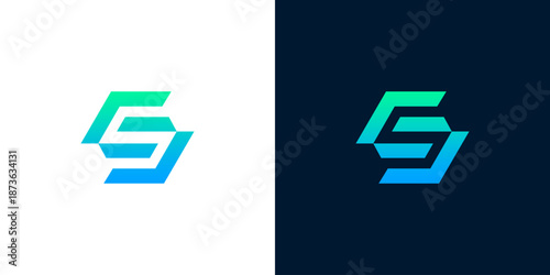 Abstract hexagonal 'S' logo with a modern gradient effect in blue and green, suitable for technology or business branding