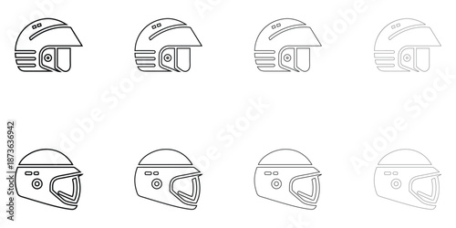 motorcycle helmet line icon vector set, motor cycle driving helmet outline icon vector illustration