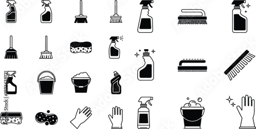 Essential household cleaning tools and sanitation supplies for domestic and commercial use