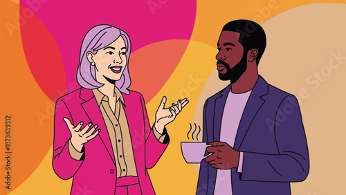 Dynamic professional conversation between diverse team members fostering collaboration and mutual