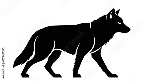 Elegant black wolf silhouette, a symbol of the wild, grace, and untamed spirit, walking