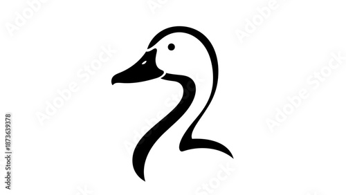 Elegant black and white illustration of a stylized swan head and neck design