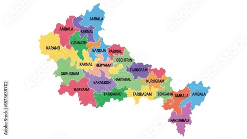 Colorful Map of Haryana Districts, India - Political Division, Geography