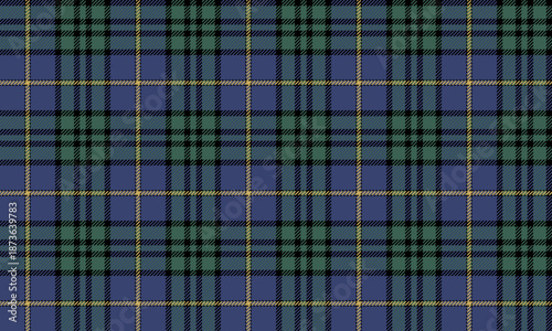 Seamless plaid fabric in blue, green, black, and yellow is ideal for fashion design, clothing, skirts, pants, and dresses, creating a bright and modern look.