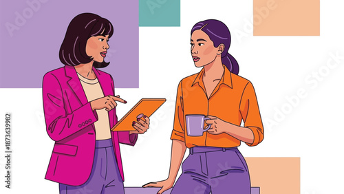 Modern business colleagues engaged in a focused discussion, reviewing digital content on a tablet